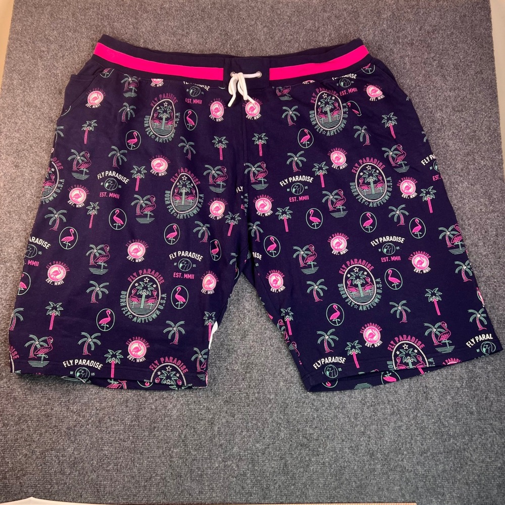 Born Fly Fly Paradise Navy Pink Flamingo Tropical Sweat Shorts Mens 6X